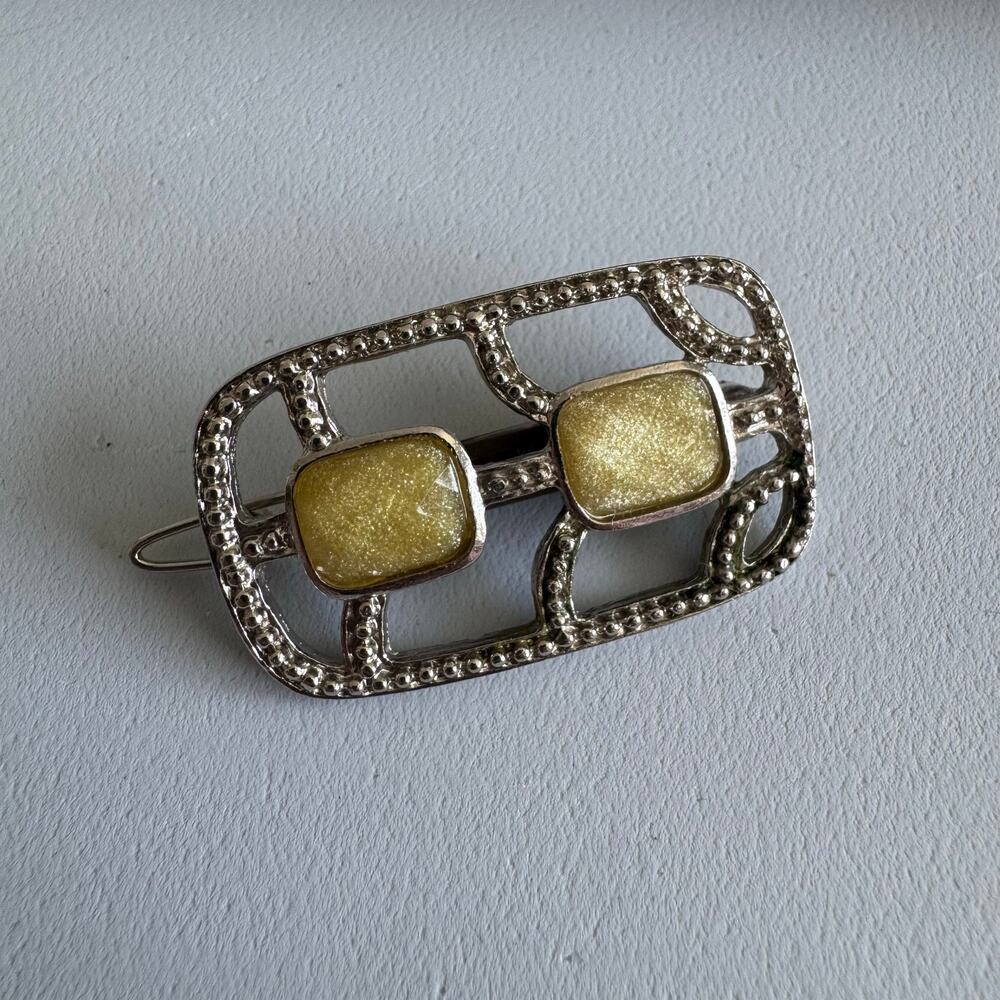 Vintage yellow and silver  goody hairclip